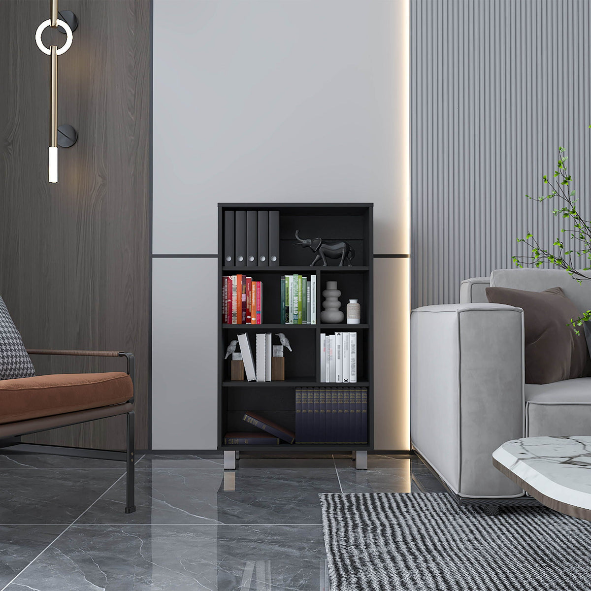 Bookcase, 6 Shelves, 4 Legs - Black