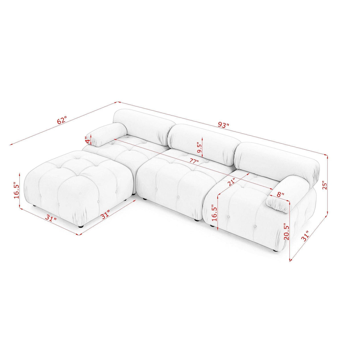 Modular Sectional Sofa, Button Tufted Design With Diy L-Shaped Layout, Reversible Ottoman