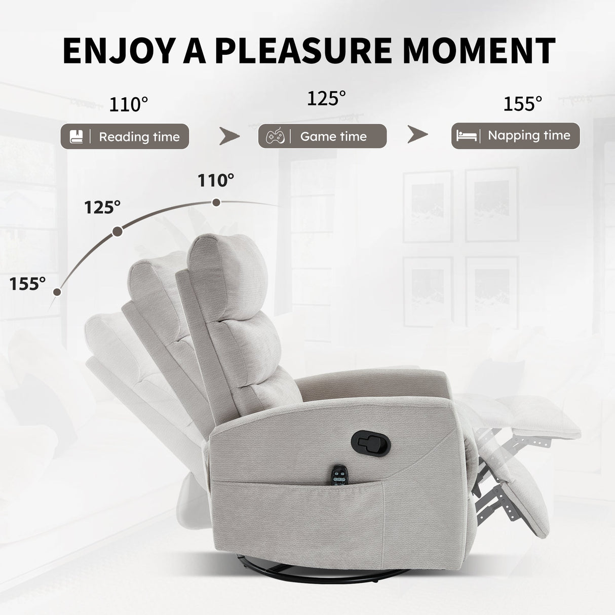Heat Massage Manual Recliner Chair with Rocker and Swivel