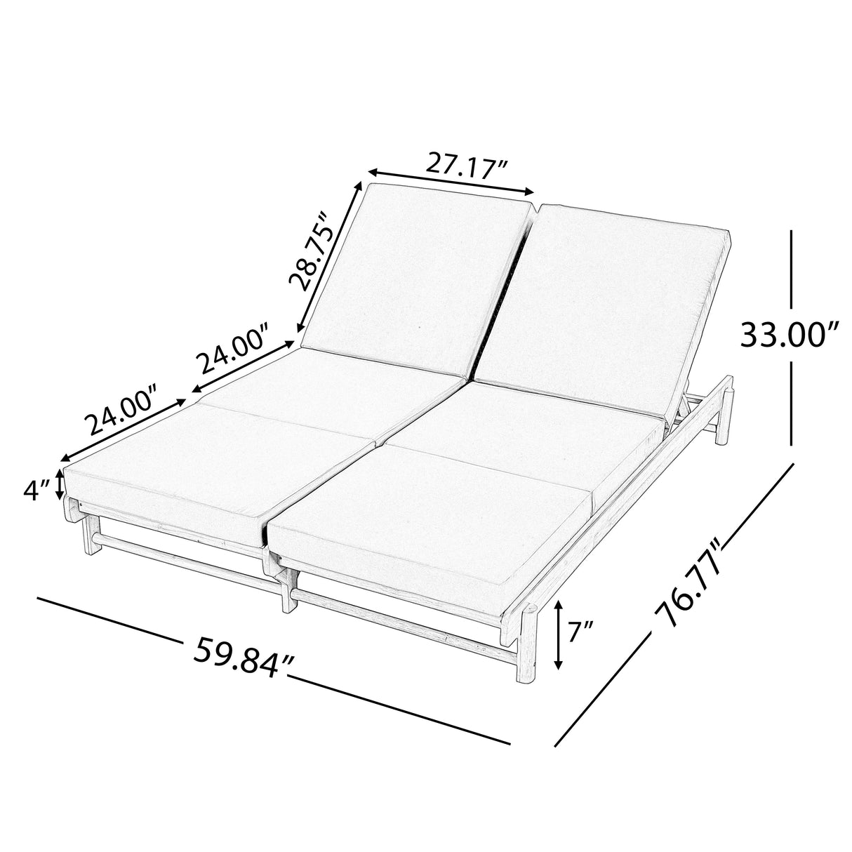 Light Teak Acacia Wood Double Chaise Lounger Set