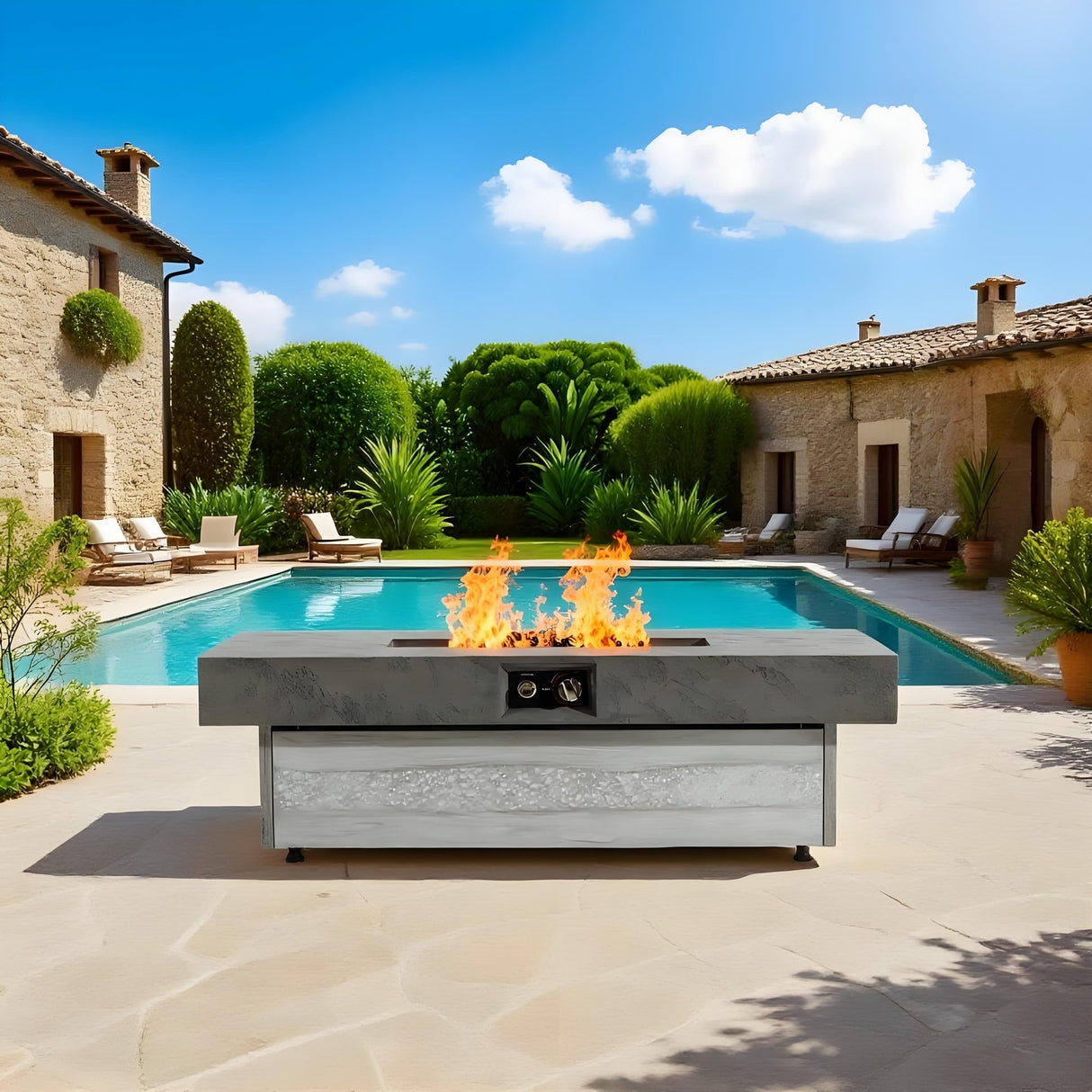 Outdoor Firepit Table 48 x 24 Inch Rectangle Fire Pit Table