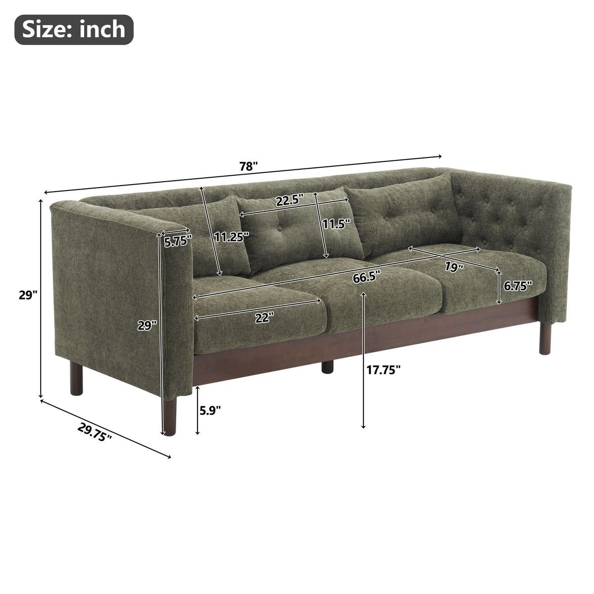Upholstered Sofa Modern 3 Seater Sofa Couch With Tufted Design For Living Room
