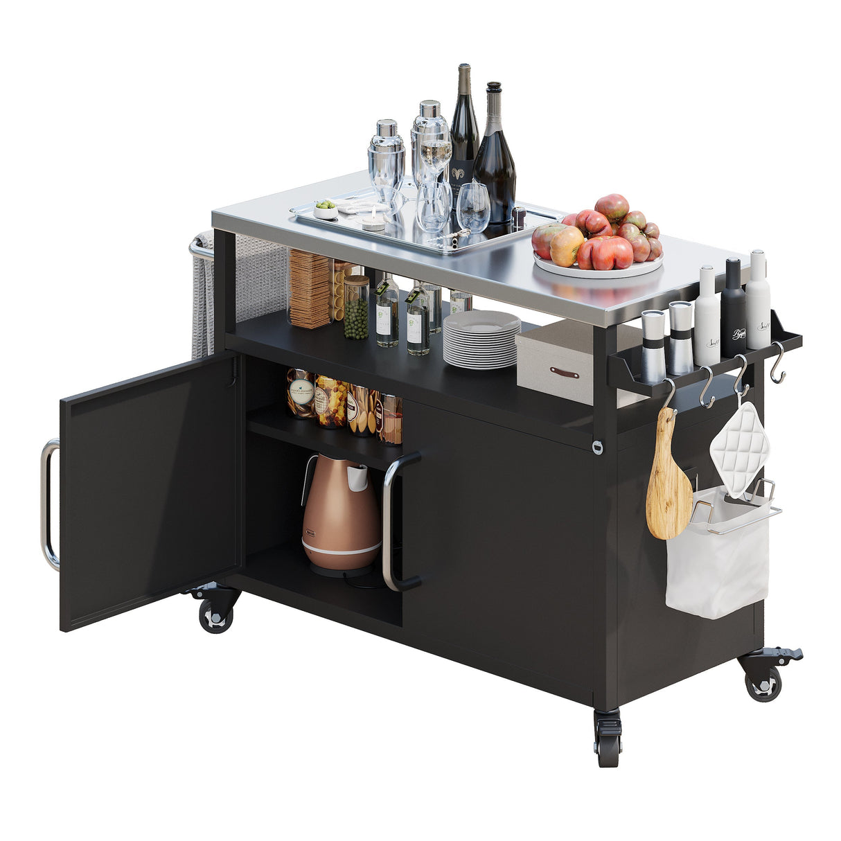 K&K 54.5" Outdoor Kitchen Island with Stainless Steel Tabletop