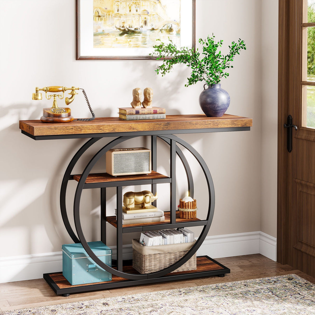 Console Table With 4-Tier Design For Living Hallway