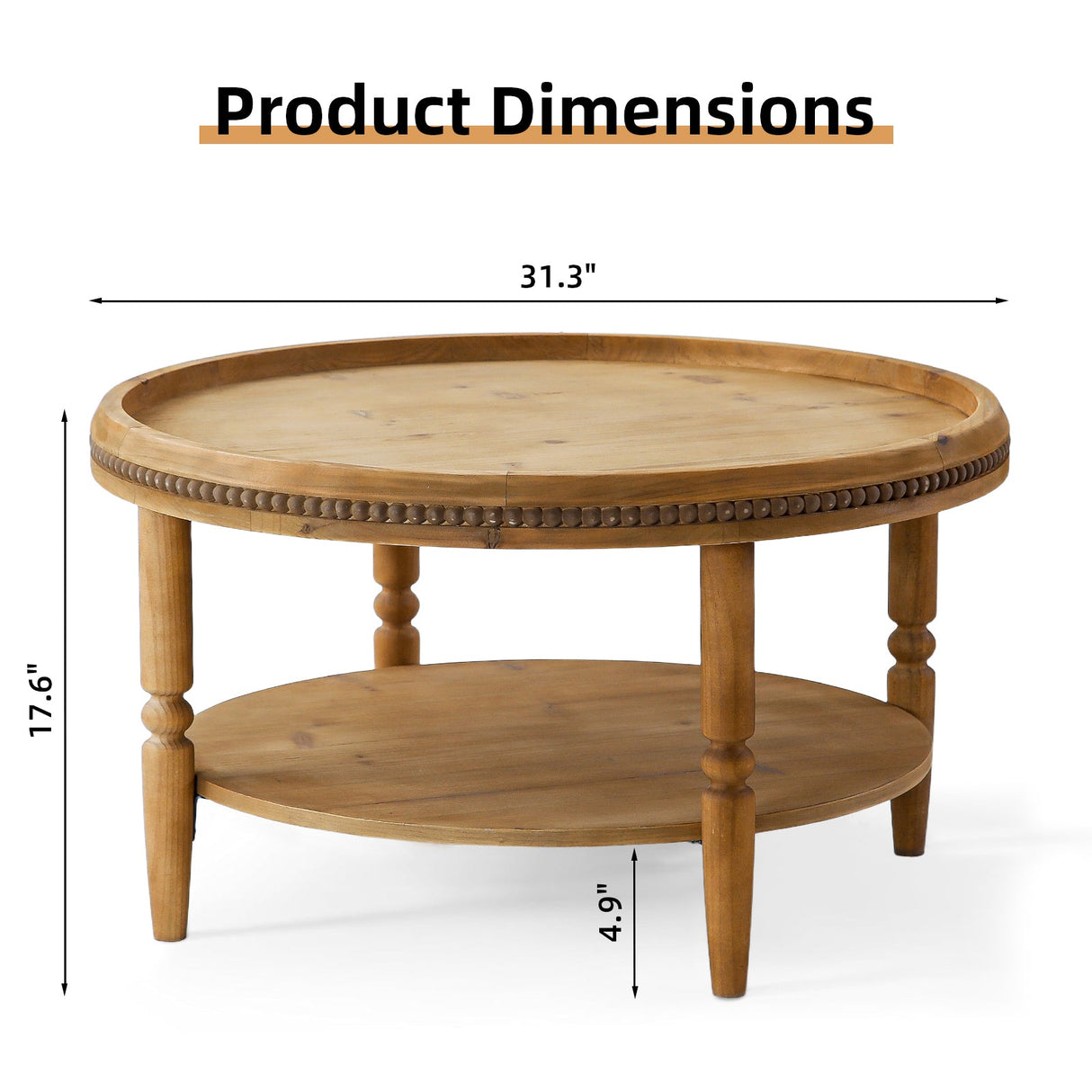 31.3' Round Boho Coffee Table with Storage Shelf