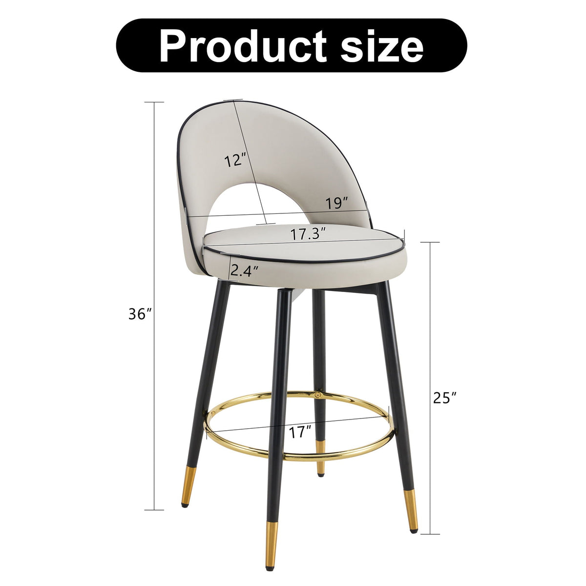 Modern Upholstered 360° Rotatable Bar Chair with Metal Legs for Dining Room (Set of 2)