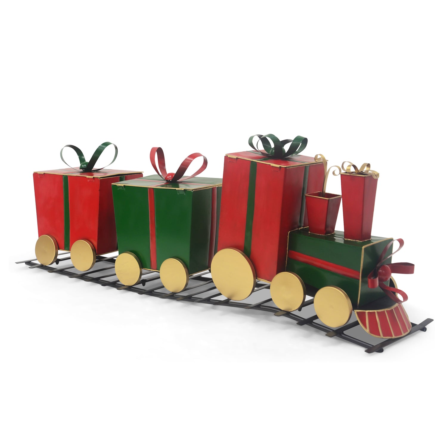 Festive Iron Train Decor with Gift-Shaped Carriages
