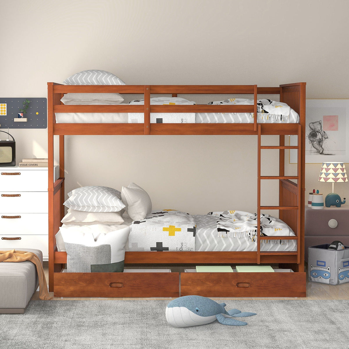Bunk Bed With Ladders And 2 Storage Drawers