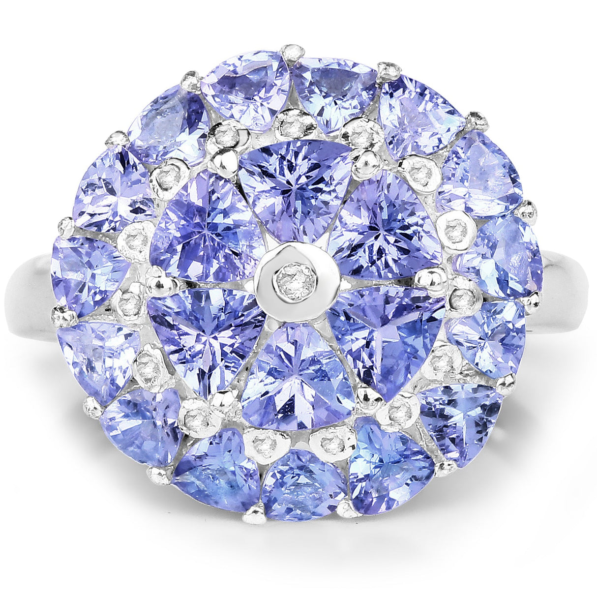 2.96 Carat Genuine Tanzanite and White Diamond .925 Sterling Silver Ring