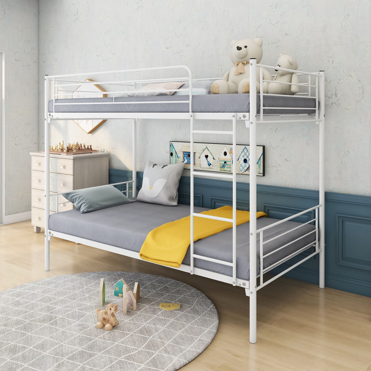 Space Saving Bunk Bed With Metal Frame And Ladder