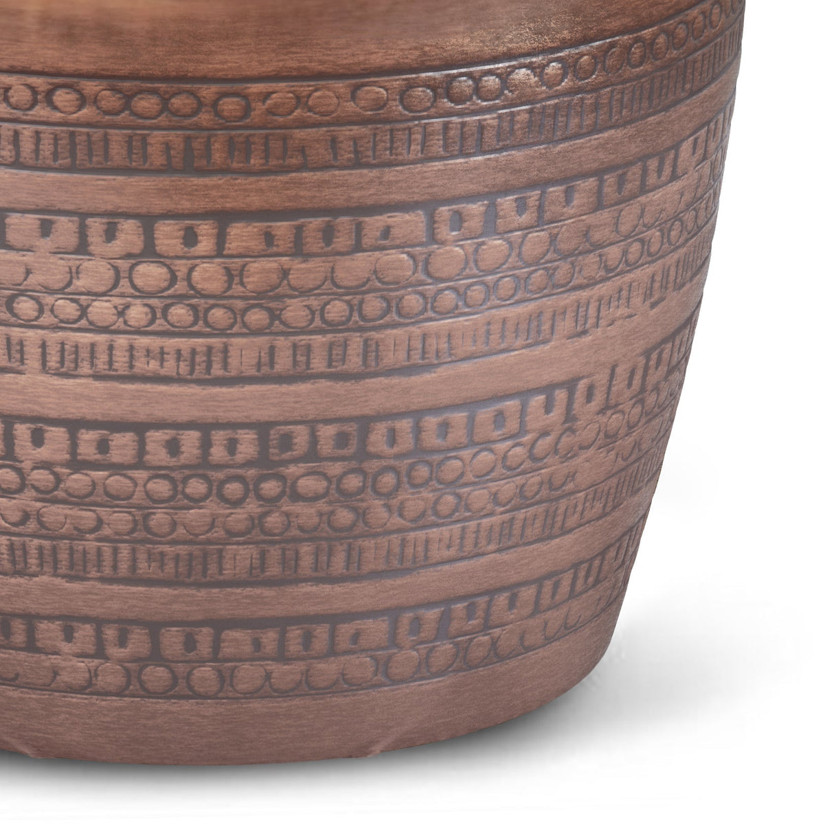 Johnsen 15 Inch Wide Tribal Pattern Metal Accent Table in Antique Copper