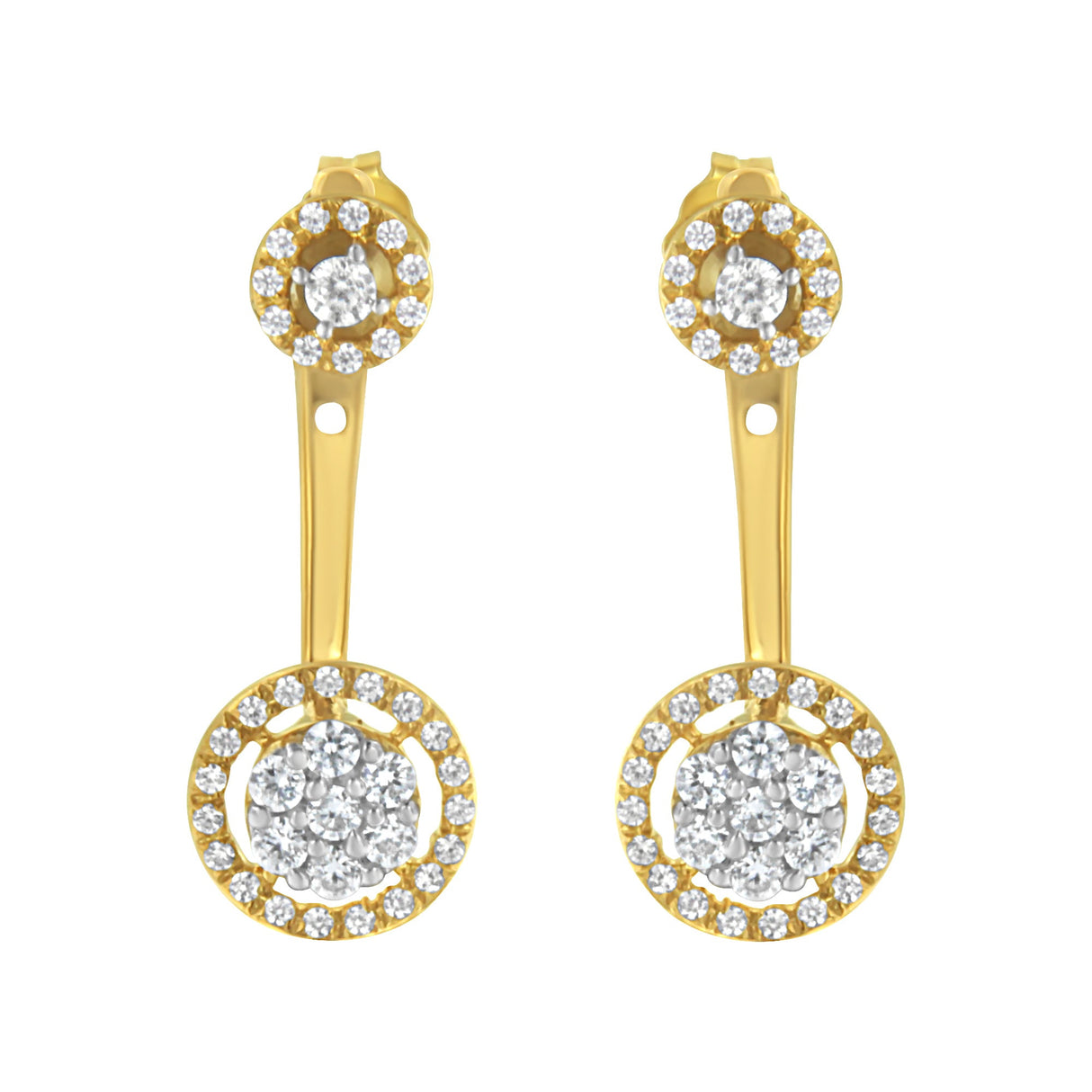 14K Yellow Gold Plated .925 Sterling Silver 5/8 Cttw Diamond Removable Stud and Dangle Earrings (I-J Color, I2-I3)