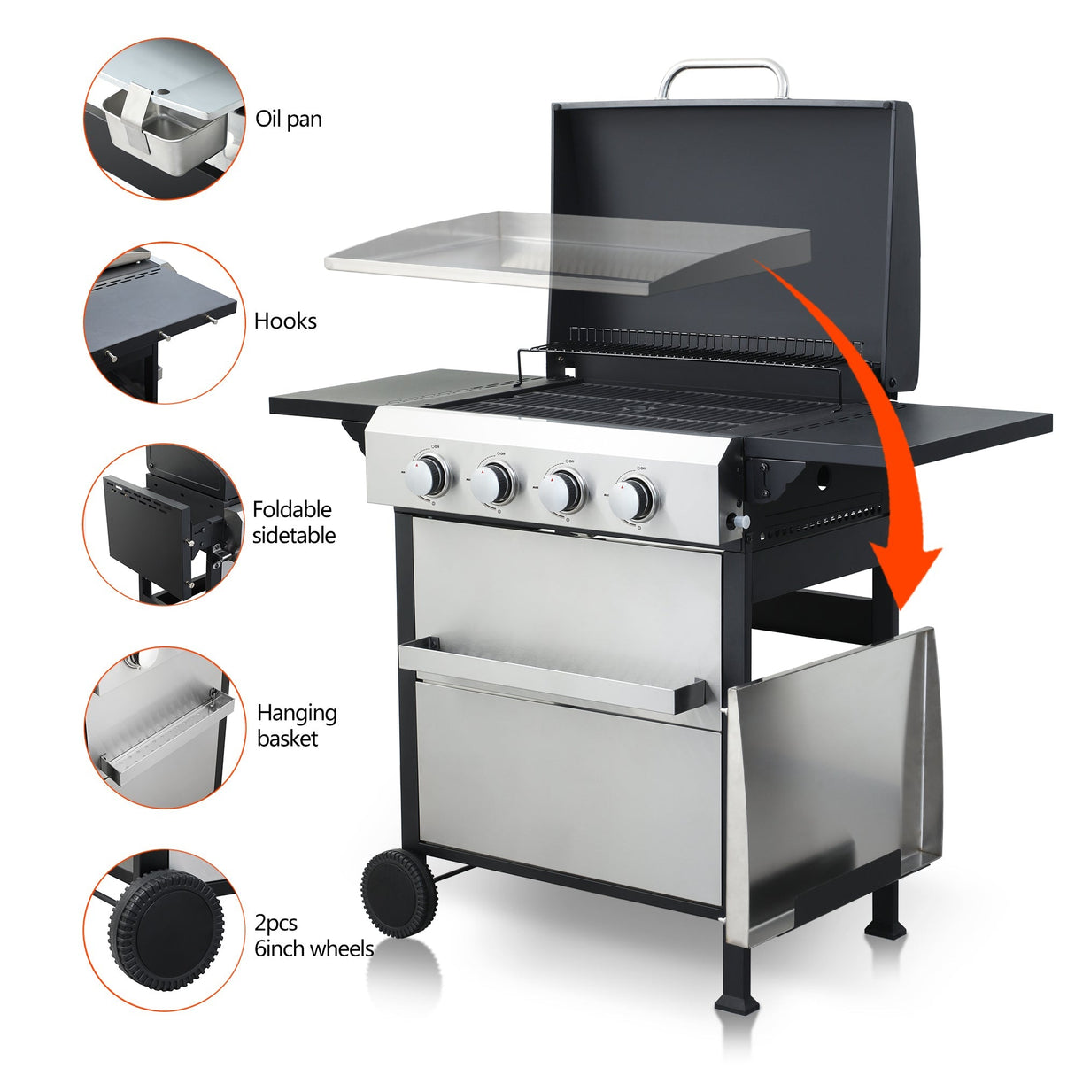 4-Burner Propane Gas BBQ Grill with Stainless Steel Plancha