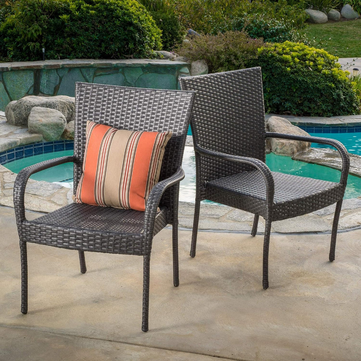 LITTLETON GREY PE WICKER STACKING CHAIR set of 2