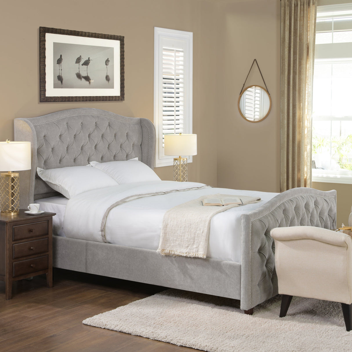 The Eldhavn™ Nailhead Upholstered Bedframe King