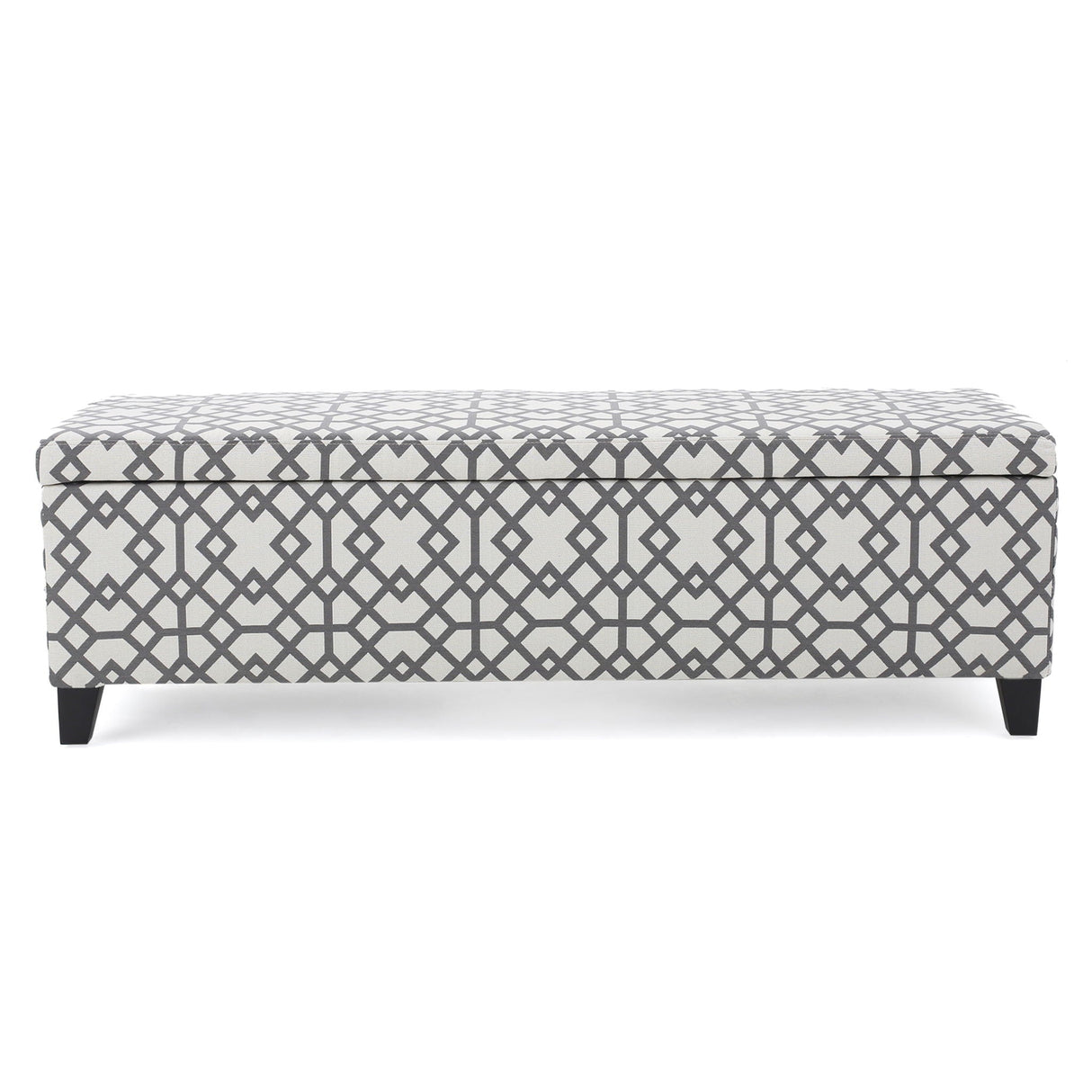 Quotient Upholstered Storage Ottoman With Tapered Block Feet - Gray / White