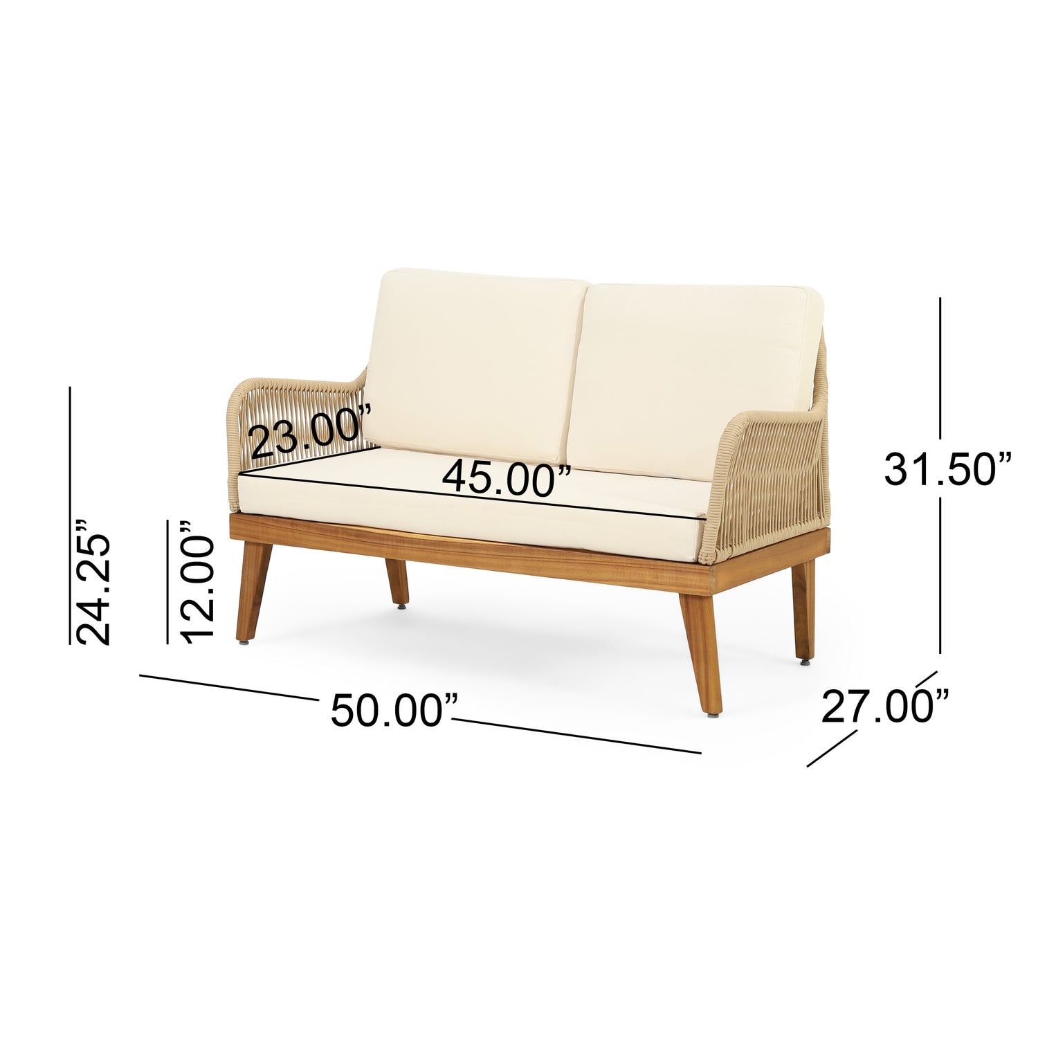 Anisa Acacia Wood & Woven Rope Outdoor Chat Set