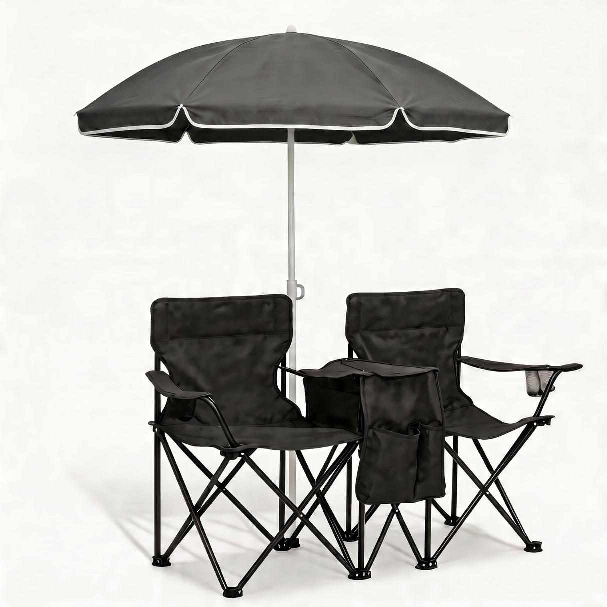 Portable Folding Picnic Chair Set with Umbrella, 2-Person Outdoor Camping Chairs