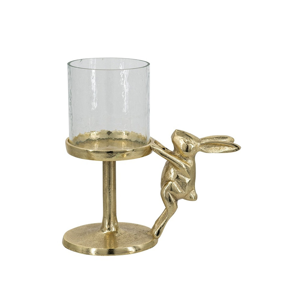 Gold Rabbit Pillar Candle Holder with Clear Glass Hurricane Shade