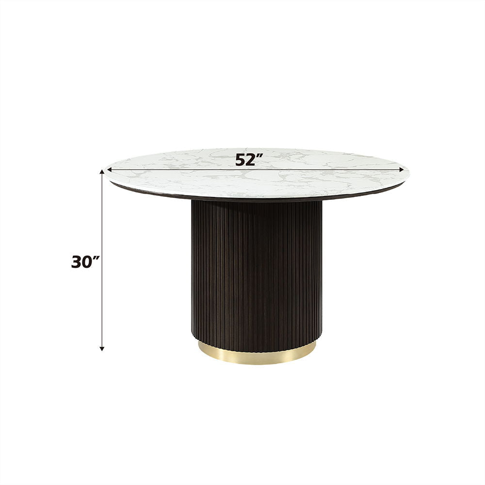 Clayten - Round Dining Table With Marble - White Natural Marble Top & Espresso