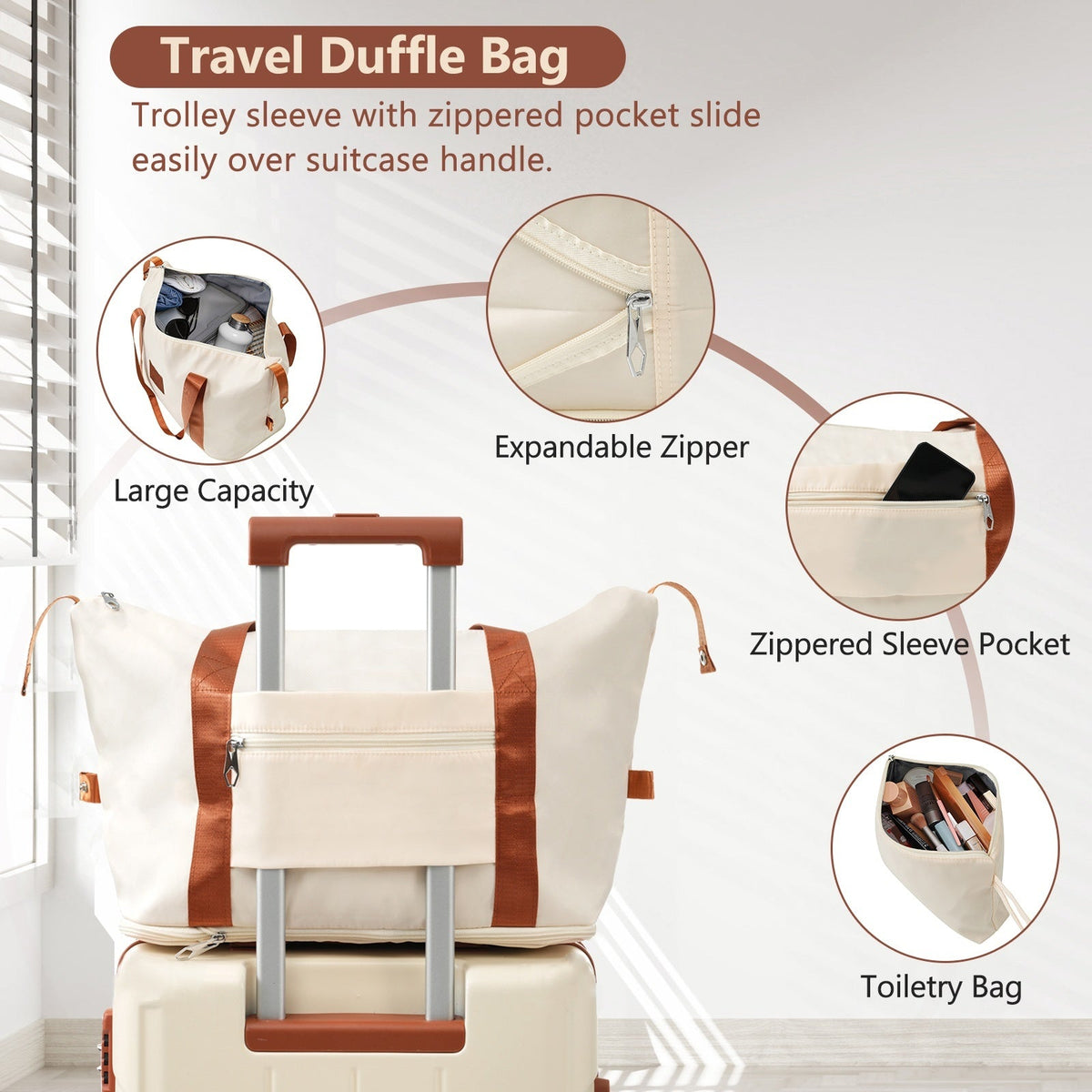 Brown & White Expandable Hardshell 6-Piece Luggage Set with TSA Locks