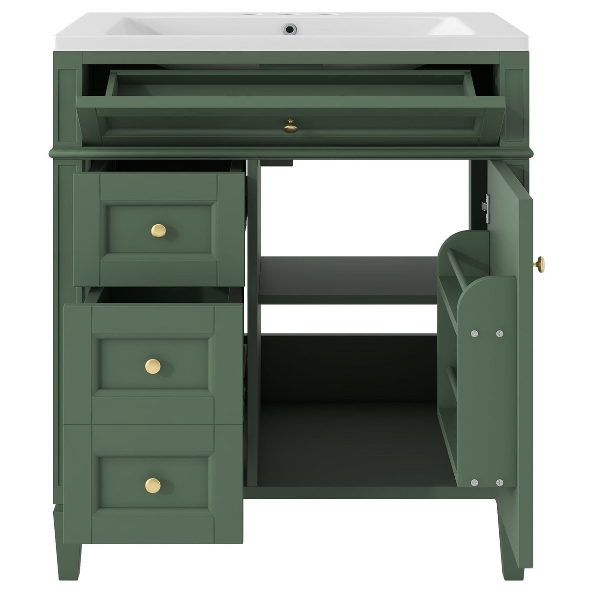 Bathroom Vanity With Medicine Cabinet, Royal Mirror Cabinet, Modern Bathroom Storage Cabinet With 2 Soft Closing Doors And 4 Drawers