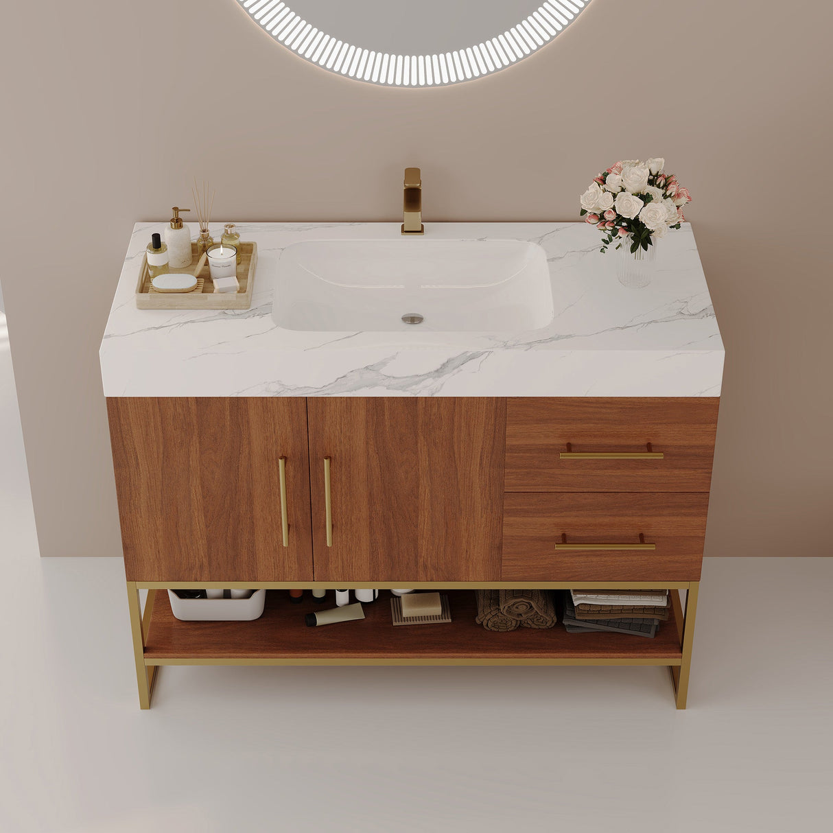 36" Modern Free-Standing Bathroom Vanity with Seamless Ceramic Sink