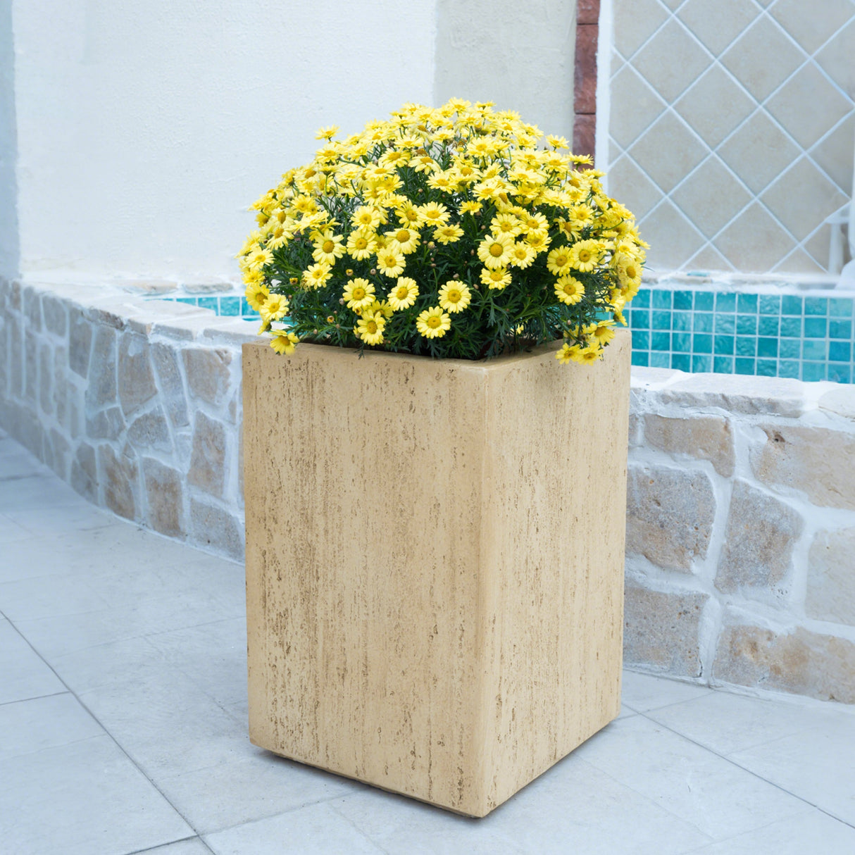 Handmade Travertine Planter Box, Antique Brown, 19.75"H