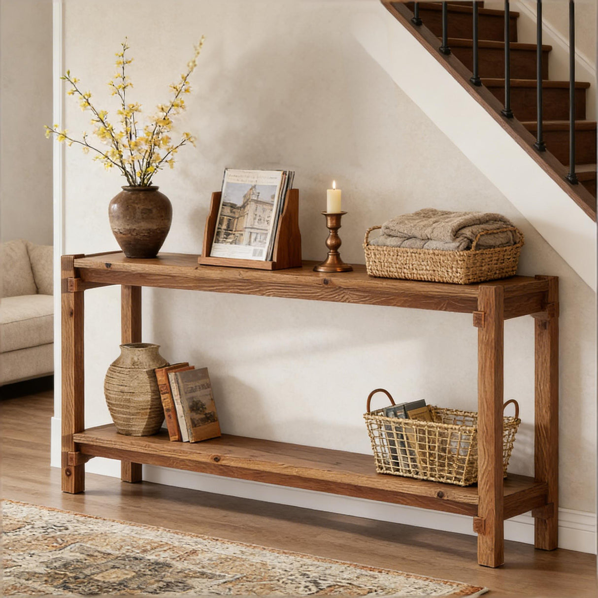 Couch Side Table, Console Table, Entryway Table, 2-Tier Foyer Table