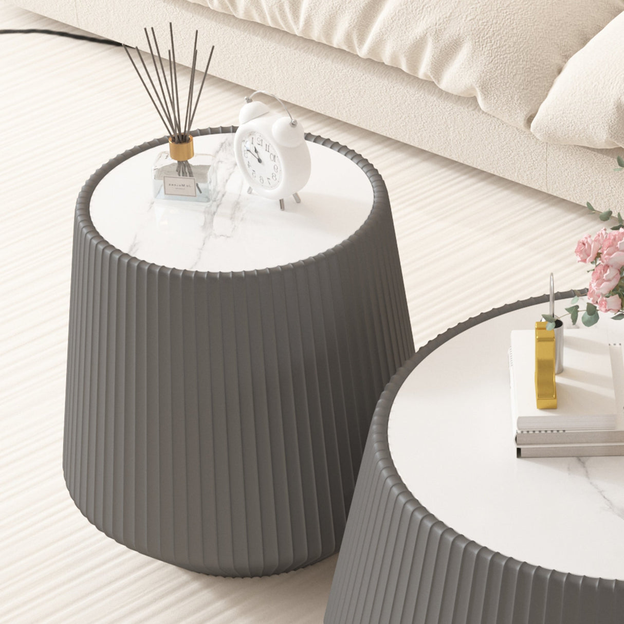 Light Sintered Stone Top Cup Shape Leather Coffee Table