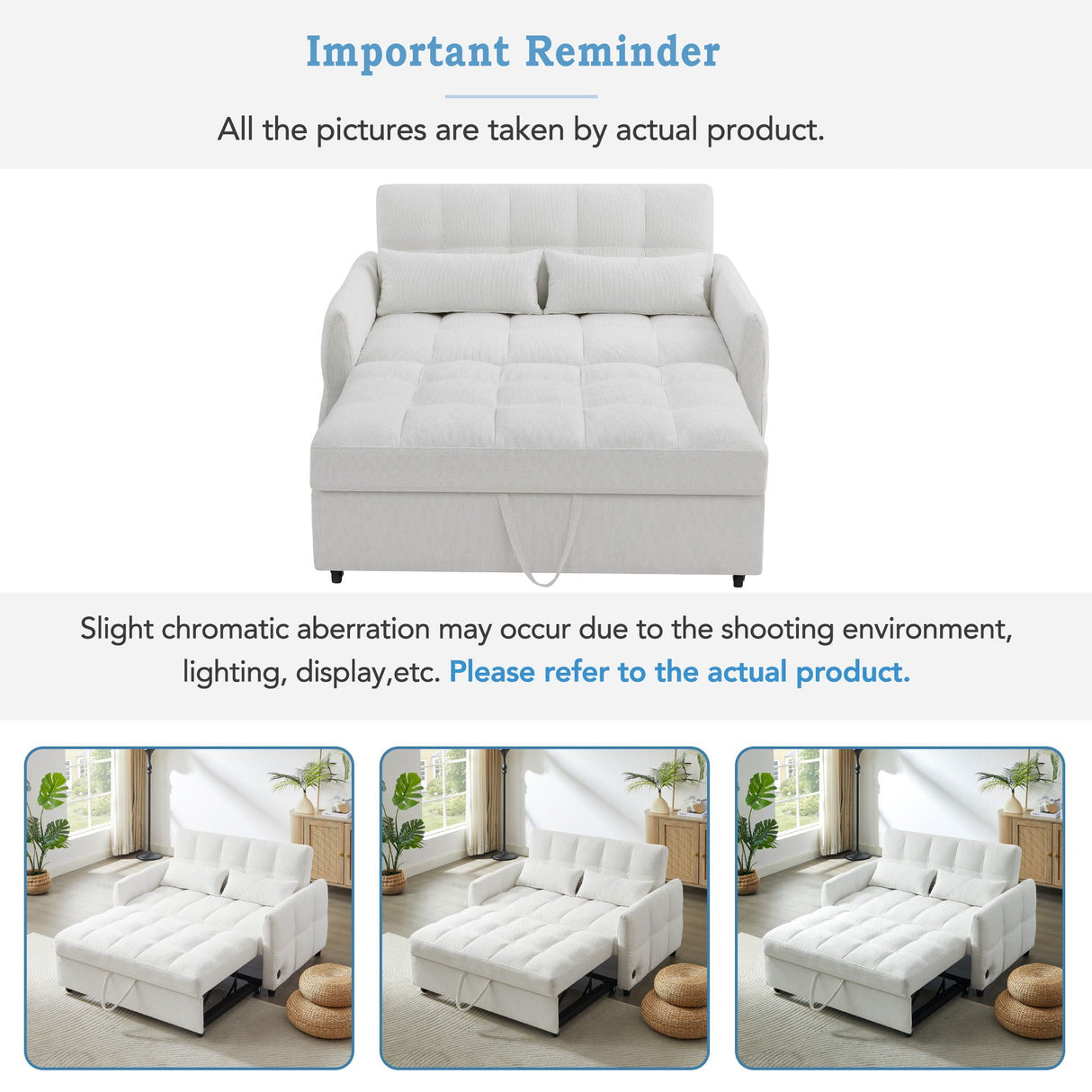 Loveseat Sofa Pull-Out Bed With Adjustable Backrest, 3 USB Ports And 2 Lumbar Pillows For Living Room