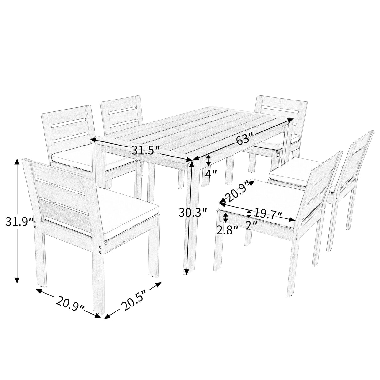 6-Person Acacia Wood Outdoor Dining Ensemble
