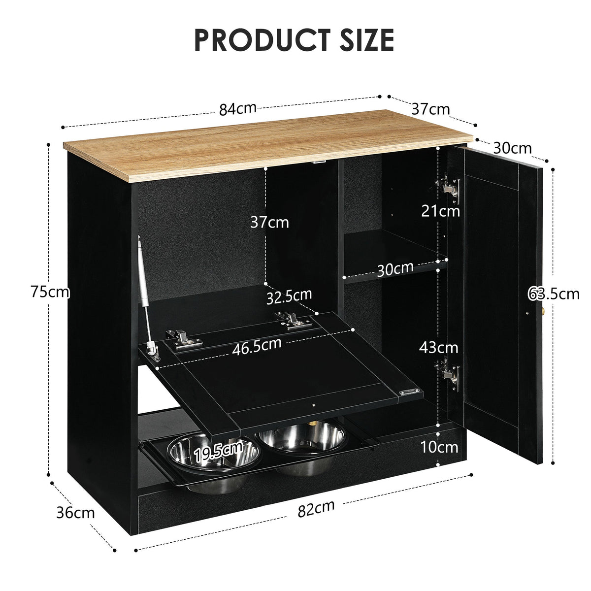 Feeding Station with 2 Lockers and Elevated Bowls - Black