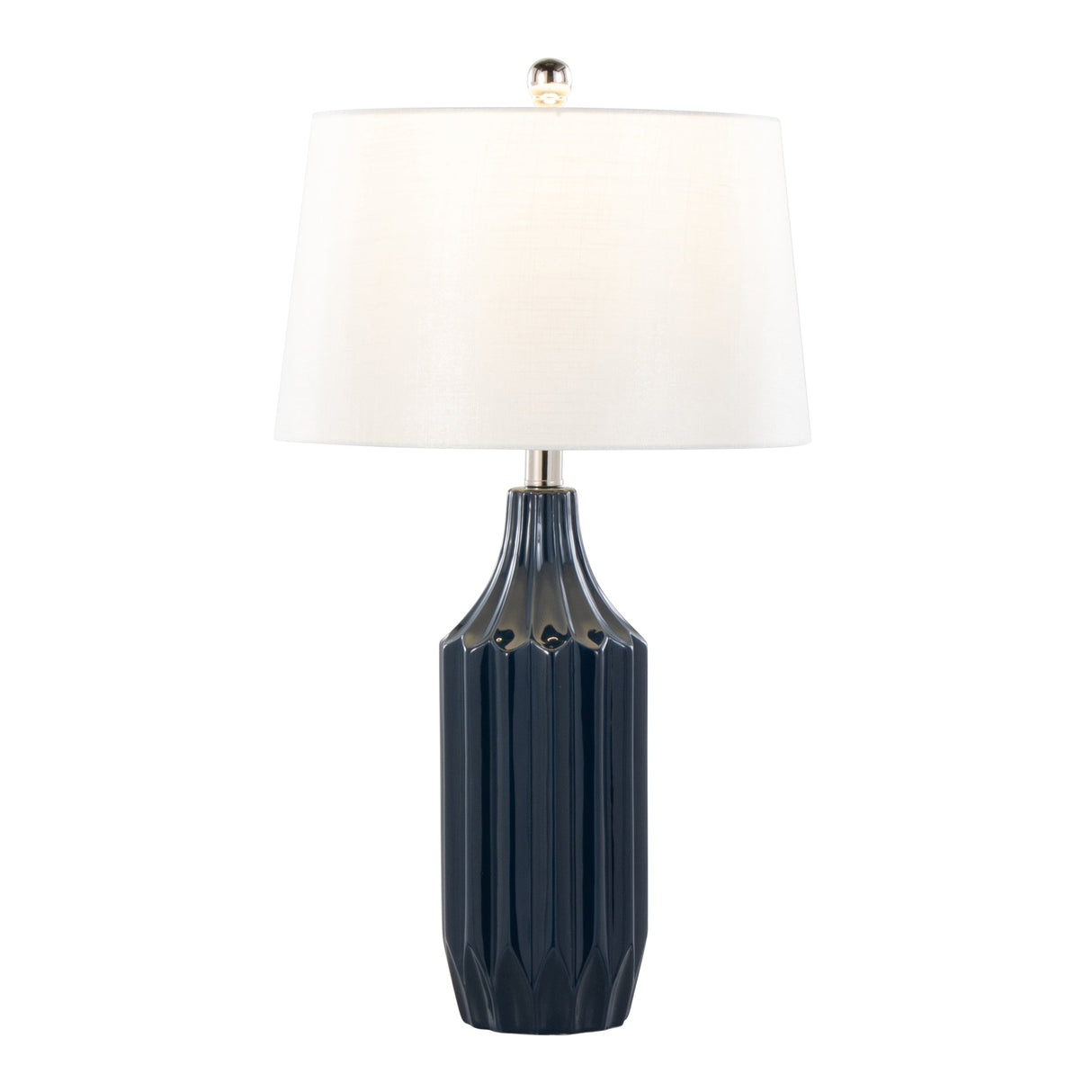 Stella 23" Contemporary Ceramic Table Lamp in Gloss Dark Blue Ceramic with White Shade