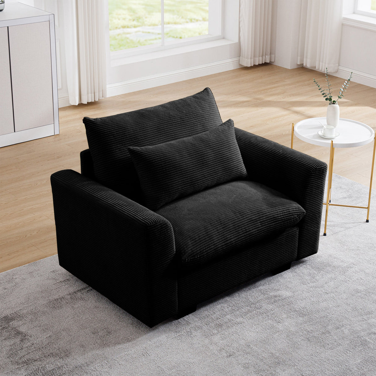 Black Corduroy Deep Seat Single Sofa Accent Chair