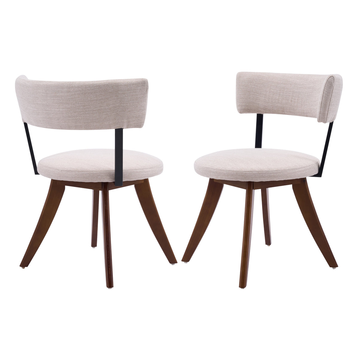 Modern Upholstered Dining Chair with Curved Back and Walnut Base - Beige