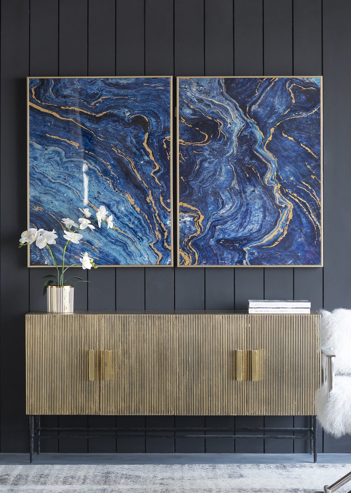 The Oceanus Elegance™ — Marbled Blue & Gold Panel Wall Art