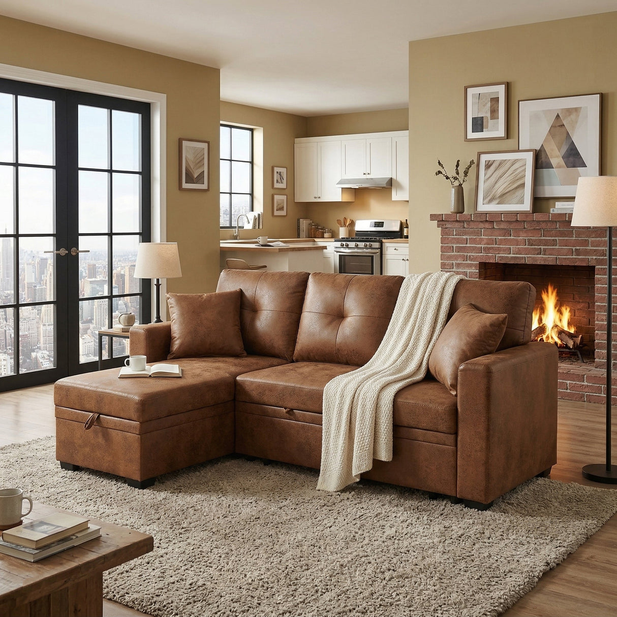 Reversible Chaise Sleeper Sofa with Pull-Out Bed