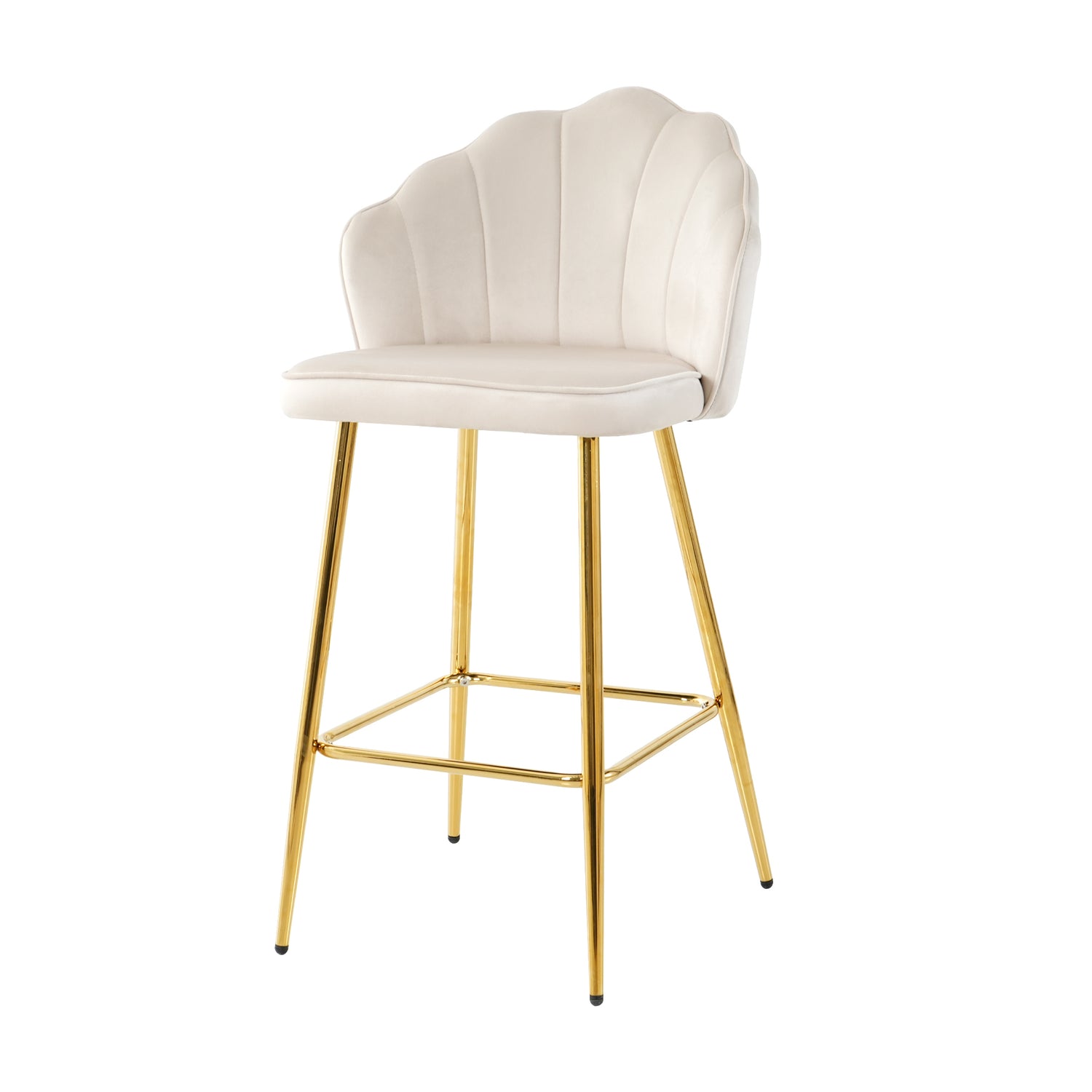 Elegant Shell Shape Off White Velvet Bar Chair Set of 2