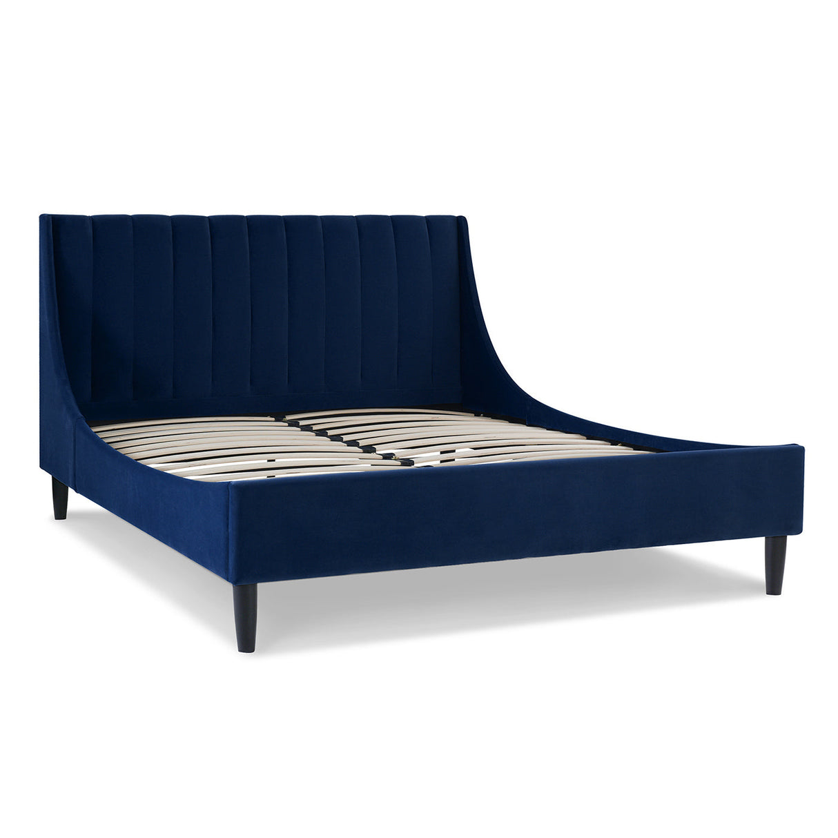 Aspen Vertical Tufted Headboard Platform Bed Set, Queen, Navy Blue Velvet