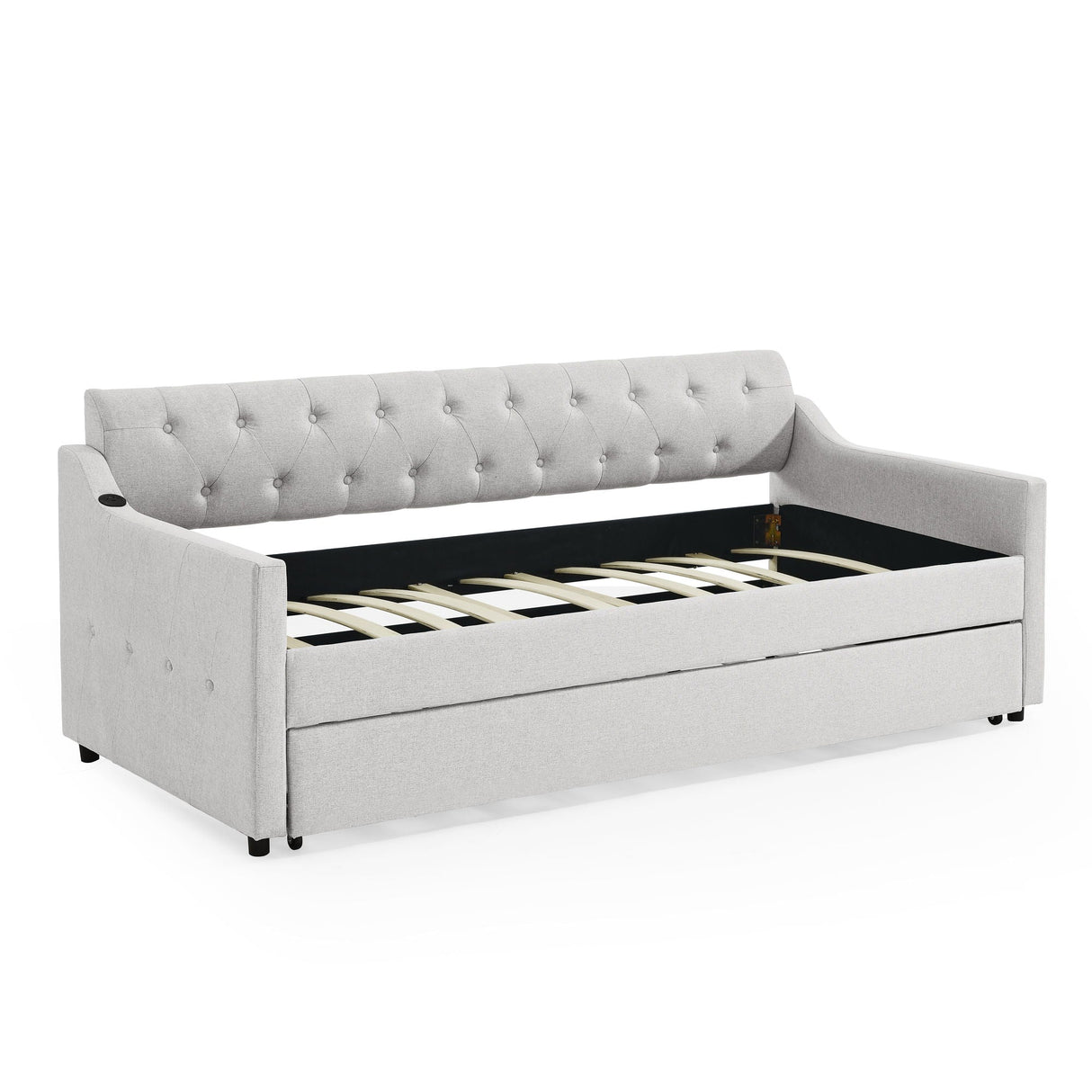 Size Upholstered Daybed With Trundle And USB Charging Armrest