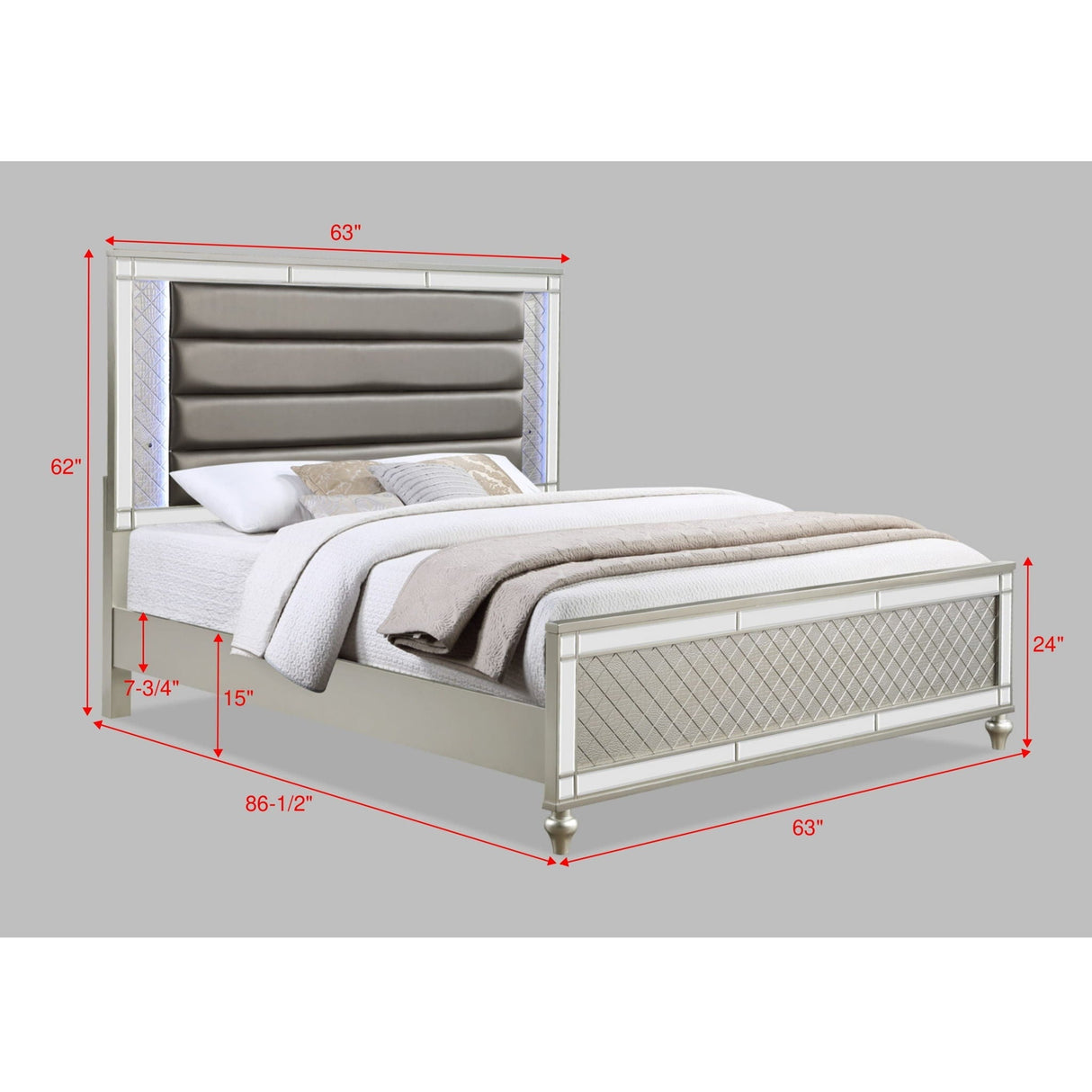 Modern Panel Bed with Tufted Design and Integrated LED Lighting