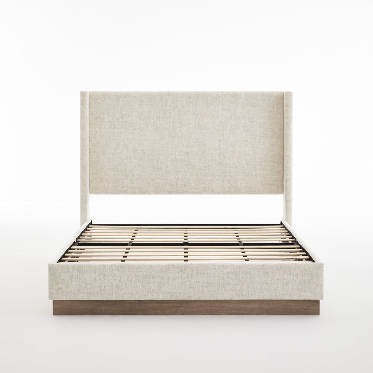 Hosford Upholstered Wingback Bed with Wood Base Platform