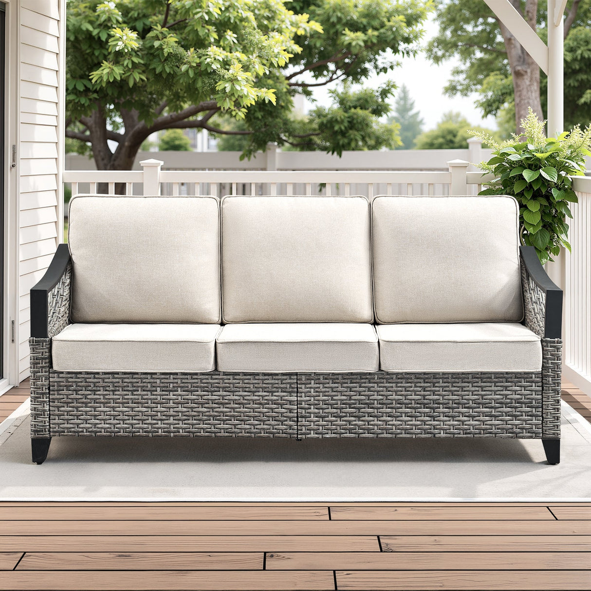 73.4" Wide Outdoor Wicker Sofa