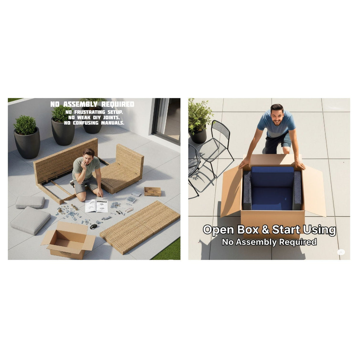 Wicker Outdoor Sectional With Weather Resistant Cushions And Table