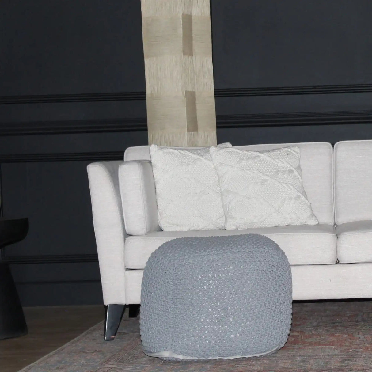 Semi Rounded Pouf Cable Knitted Perfect Seating