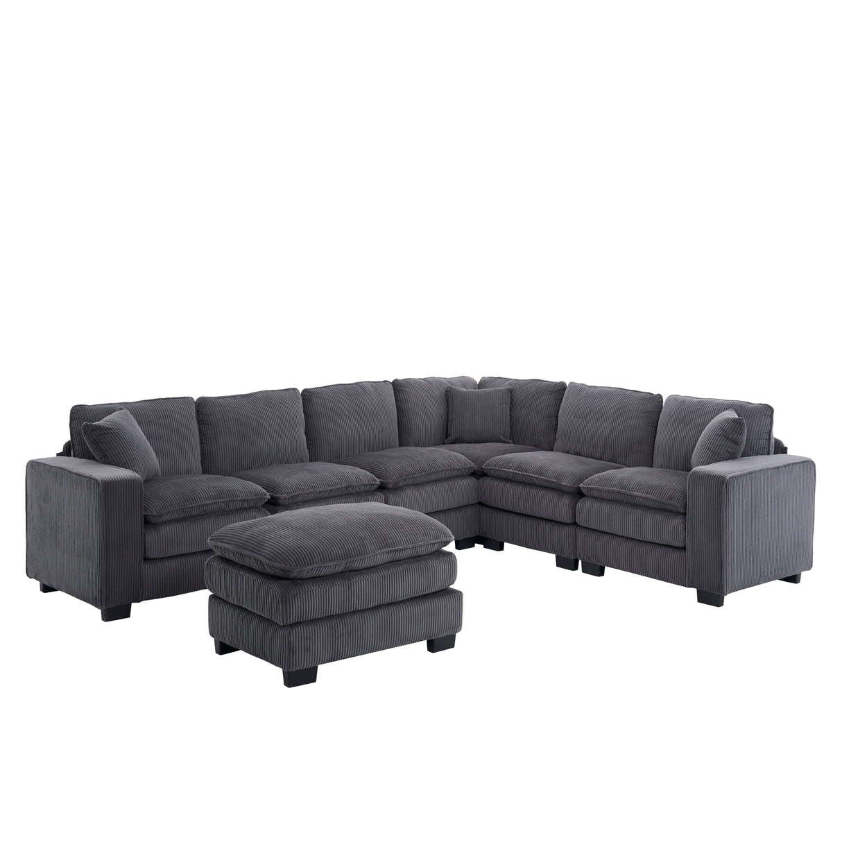 Modern U Shaped 6-Seat Sectional Sofa Couch with Ottoman