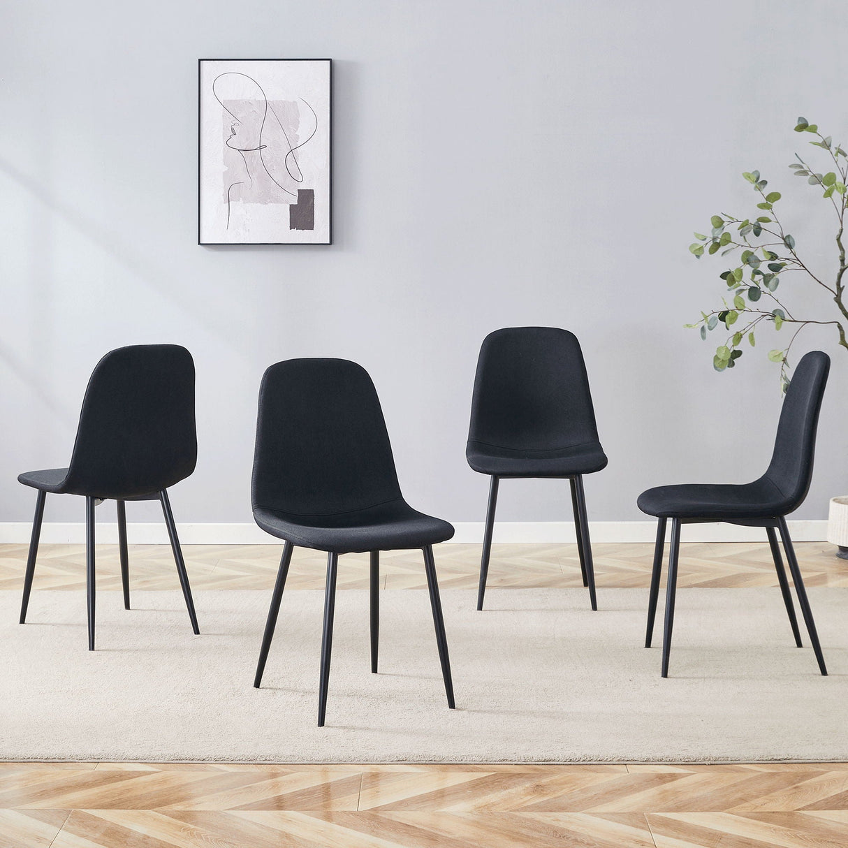 Modern Medieval Style Cushioned Side Chairs Set With Metal Legs For Kitchens
