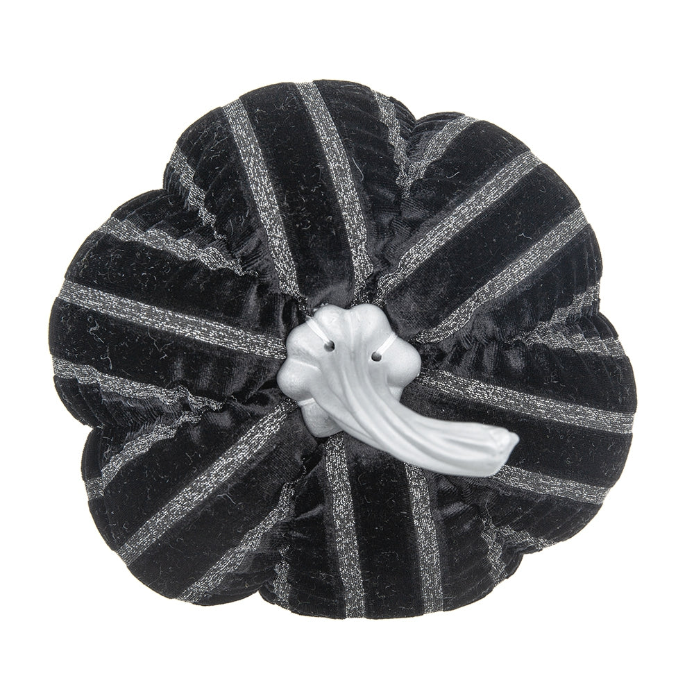 Set of 2, 7x7x7" Fabric Black Stripe Pumpkin Decor