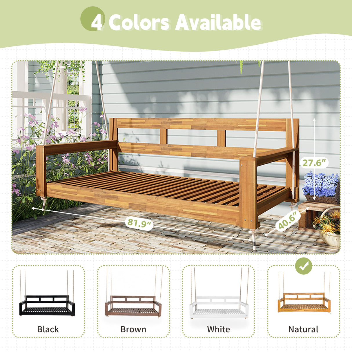 TOPMAX Patio Wooden Twin Size Porch Swing Daybed Frame